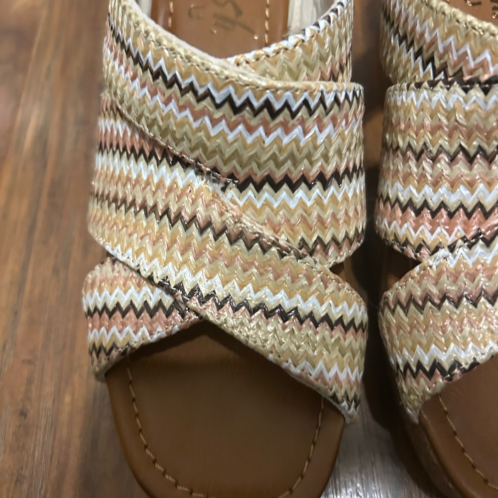 Woven Zigzag Tan Multi Mules Abi Wedge Sandal Summer Spring Blowfish Malibu - Picture 3 of 9